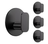 Aikzik 4 Pack Large Self Adhesive Hooks, Over 10kg Load - Stainless Steel Sticky Hook Heavy Duty, Hooks for Hanging Towel, Coat, Tea Towel Holder, Stick on Bathroom, Kitchen, Door and Wall - Black