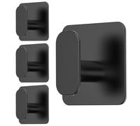 Aikzik 4 Pack Large Self Adhesive Hooks, Over 12kg Load - Stainless Steel Sticky Hook Heavy Duty, Hooks for Hanging Towel, Coat, Tea Towel Holder, Stick on Bathroom, Kitchen, Door and Wall - Black