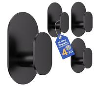 Aikzik 4 Pack Large Self Adhesive Hooks, Stainless Steel Sticky Hook Heavy Duty, Over 12kg Load - Strong Hooks for Hanging for Towel, Coat, Robe, Stick on Bathroom, Kitchen, Door and Wall, Black
