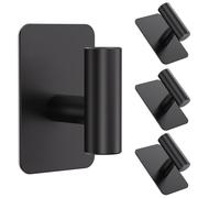 Aikzik 4 Pack Large Self Adhesive Hooks, Stainless Steel Sticky Hook Heavy Duty, Over 12kg Load - Strong Hooks for Hanging for Towel, Coat, Robe, Stick on Bathroom, Kitchen, Door and Wall, Black