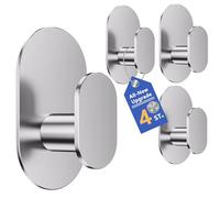 Aikzik 4 Pack Large Self Adhesive Hooks, Stainless Steel Sticky Hook Heavy Duty, Over 12kg Load - Strong Hooks for Hanging for Towel, Coat, Robe, Stick on Bathroom, Kitchen, Door and Wall
