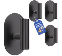 Aikzik 4 Pack Large Self Adhesive Hooks, Stainless Steel Sticky Hook Heavy Duty, Over 12kg Load - Strong Hooks for Hanging for Towel, Coat, Robe, Stick on Bathroom, Kitchen, Door and Wall, Black