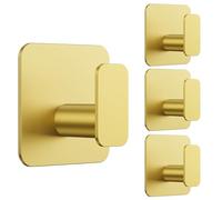 Aikzik 4 Pack Self Adhesive Hooks, Over 10kg Load - Stick on Hooks Heavy Duty Stainless Steel, Strong Sticky for Walls No Drilling, Hanging Robes, Coats, Tea Towel Holder - Gold