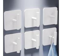 Aikzik 6 Pack Self Adhesive Hooks - 8kg Max, Stainless Steel Stick on Hooks Heavy Duty, Strong Sticky Hooks for Hanging for Towel, Coat, Key, Towel Holder for Bathroom, Kitchen, Door or Wall (White)