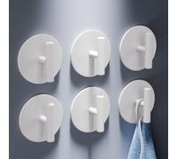 Aikzik 6 Pack Self Adhesive Hooks - 8kg Max, Stainless Steel Sticky Hook Heavy Duty, Hooks for Hanging for Towel, Coat, Key, Tea Towel Holder Stick on Bathroom, Kitchen, Door or Wall (White)
