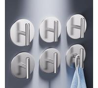 Aikzik 6 Pack Self Adhesive Hooks - 8kg Max, Stainless Steel Sticky Hook Heavy Duty, Hooks for Hanging for Towel, Coat, Key, Tea Towel Holder Stick on Bathroom, Kitchen, Door or Wall