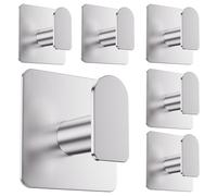Aikzik 6 Pack Self Adhesive Hooks, Heavy Duty Sticky Hooks Max 8kg, Hooks for Hanging Coat, Towel, Robe, Key, Stick on Bathroom, Kitchen, Door and Wall, Stainless Steel - Silver