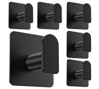 Aikzik 6 Pack Self Adhesive Hooks, Heavy Duty Sticky Hooks Max 8kg, Hooks for Hanging Coat, Towel, Robe, Key, Stick on Bathroom, Kitchen, Door and Wall, Stainless Steel - Black