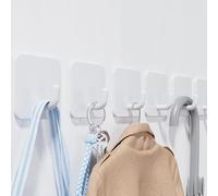 Aikzik 6 Pack Self Adhesive Hooks, Stainless Steel Sticky Hook Heavy Duty, Over 8kg Load - Hooks for Hanging for Towel, Coat, Key, Stick on Bathroom, Kitchen, Door and Wall, White