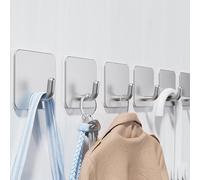 Aikzik 6 Pack Self Adhesive Hooks, Sticky Hooks Extra Strong, Hanging up to 8KG, Metal Stainless Heavy Duty Stick on Wall Door, for Towel Coat Hat Purse in Bathroom Shower Kitchen