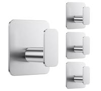 Aikzik Large Self Adhesive Hooks - 10kg Max, Stainless Steel Sticky Hook Heavy Duty, Hooks for Hanging for Towel, Coat, Robe, Stick on Bathroom, Kitchen, Door and Wall - Silver(4 Pack)