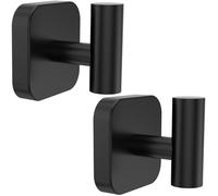 Aikzik Large Self Adhesive Hooks - 26lb Max, Stainless Steel Sticky Hooks Heavy Duty, Suction Cup Hooks for Hanging for Towel, Coat, Robe, Stick on Bathroom, Kitchen, Door and Wall - Black(2 Pack)