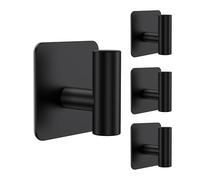 Aikzik Large Self Adhesive Hooks - 26lb Max, Stick on Hooks Heavy Duty Stainless Steel, Strong Sticky Hooks for Hanging Coats, Bathrobes and Towels, Tea Towel Holder for Door or on Wall, Black(4 Pack)
