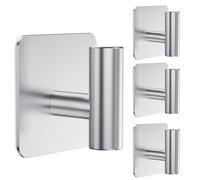 Aikzik Large Self Adhesive Hooks - 26lb Max, Stick on Hooks Heavy Duty Stainless Steel, Strong Sticky Hooks for Hanging Coats, Bathrobes and Towels, Tea Towel Holder for Door or on Wall - 4 Pack
