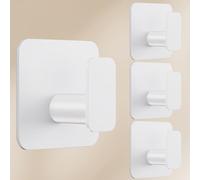 Aikzik Large Self Adhesive Hooks 4 Pack, Over 10kg Load - Stick on Hooks Heavy Duty Stainless Steel, Strong Sticky for Hanging Towel, Coat, Robe, Tea Towel Holder for Door or on Wall - White
