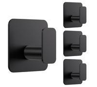 Aikzik Large Self Adhesive Hooks 4 Pack, Over 10kg Load - Stick on Hooks Heavy Duty Stainless Steel, Strong Sticky for Hanging Towel, Coat, Robe, Tea Towel Holder for Door or on Wall - Black