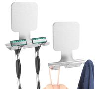 Aikzik Large Self Adhesive Hooks, Razor Holder for Shower, 2 Pack Silver | Stainless Steel, Over 12kg Load, Strong Sticky Hooks for Hanging Towel, Razor, Coat, Stick on Bathroom, Kitchen, Door & Wall