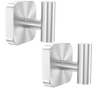 Aikzik Replaceable Self Adhesive Hooks 12kg, Extra Sticky Strong, Silver | Rustproof Stainless Steel, With 2 Extra Adhesive Pads, Wall Hooks for Towels & Coat, Stick on Bathroom, Kitchen, Door, 2 Pack