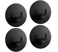 Aikzik Self Adhesive Hooks 4 Pack, Sticky Hooks Heavy Duty Stainless Steel - Over 8kg Load, Hooks for Hanging Towel, Coat, Robe, Key, Stick on Bathroom, Kitchen, Door or on Wall - Black
