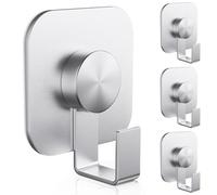 Aikzik Self Adhesive Hooks, Extra Sticky and Strong 26lb Max, Heavy Duty Stainless Steel Large Hooks, Hooks for Hanging for Towel, Coat, Key, Stick on Bathroom, Kitchen, Door, Wall, Silver, 4 Pack