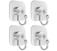 Aikzik Self Adhesive Hooks Heavy Duty 4 Pack - Sticky Wall Hooks for Towel, Coat & Robe, Large Stainless Steel Sticky Coat Hooks for Bathroom, Kitchen & Door, Hanging Towels Wall Hooks (Sliver)