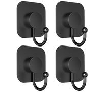 Aikzik Self Adhesive Hooks Heavy Duty 4 Pack - Sticky Wall Hooks for Towel, Coat & Robe, Large Stainless Steel Sticky Coat Hooks for Bathroom, Kitchen & Door, Hanging Towels Wall Hooks (Black)