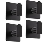 Aikzik Self Adhesive Hooks, Heavy Duty Sticky Hooks (Hold 8KG), Hooks for Hanging Coat, Towel, Robe, Key, Stick on Bathroom, Kitchen, Door and Wall - Stainless Steel - Black 4 Pack