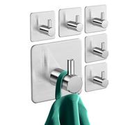 Aikzik Self Adhesive Hooks, Set of 6 Stainless Steel Hooks - Strong Stick on Hook, Sticky Hook for Door and Coat