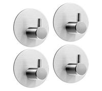 Aikzik Self Adhesive Hooks, Stick on Hooks Stainless Steel, Strong Sticky Holder for Hanging Towel, Waterproof and Rustproof in Shower Bathroom Kitchen, No Drill Glue Needed,4 Pack