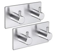Aikzik Self Adhesive Hooks, Strong Sticky Hook for Hanging, Stainless Steel Heavy Duty Stick on Hooks, Tea Towel Hook for Kitchen Bathroom, 2 Pack
