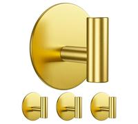 Aikzik Strong Self Adhesive Hooks - 26lb Max, Heavy Duty Stainless Steel Sticky Hooks, Strong Hooks for Hanging for Towel, Coat, Robe, Key, Stick on Bathroom, Kitchen, Door and Wall - Gold(4 Pack)