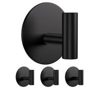 Aikzik Strong Self Adhesive Hooks - 26lb Max, Heavy Duty Stainless Steel Sticky Hooks, Strong Hooks for Hanging for Towel, Coat, Robe, Key, Stick on Bathroom, Kitchen, Door and Wall - Black(4 Pack)