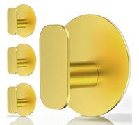Aikzik Strong Self Adhesive Hooks - 4 Pack Heavy Duty 26lb(Max), Stainless Steel Sticky Hooks for Hanging for Towel, Coat, Robe, Stick on Bathroom, Kitchen, Door and Wall, Gold