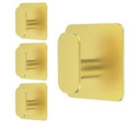 Aikzik Strong Self Adhesive Hooks - 4 Pack Heavy Duty 26lb(Max), Stainless Steel Sticky Hooks for Hanging for Towel, Coat, Robe, Stick on Bathroom, Kitchen, Door and Wall, Gold