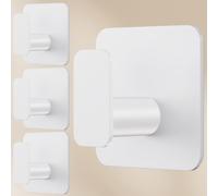 Aikzik Strong Self Adhesive Hooks - 4 Pack Heavy Duty 26lb(Max), Stainless Steel Sticky Hooks for Hanging for Towel, Coat, Robe, Stick on Bathroom, Kitchen, Door and Wall, White
