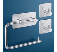 Aikzik Toilet Paper Holder with 2 Towel Hooks Self Adhesive Stainless Steel Wall Moun Toilet Roll Holder Towel Hanger for Kitchen and Bathroom