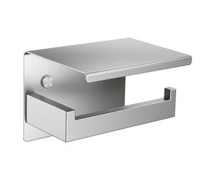 Aikzik Toilet Roll Holder Self Adhesive, Screw-in Wall Mounted Toilet Paper Holder with Phone Shelf, Premium 304 Stainless Steel for Bathroom & Kitchen, Waterproof - Silver