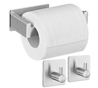 Aikzik Toilet Roll Holder Wall Mounted, Premium 304 Stainless Steel Toilet Paper Holder Self Adhesive and 2 Adhesive Hooks for Bathroom & Kitchen, Strong Adhesiveness and Waterproof, Silver