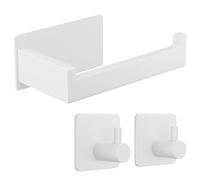 Aikzik Toilet Roll Holder Wall Mounted, Premium 304 Stainless Steel Toilet Paper Holder Self Adhesive and 2 Adhesive Hooks for Bathroom & Kitchen, Strong Adhesiveness and Waterproof, White