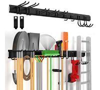 Ailadl Wall Mount Tool Storage Rack, 15 PCS Heavy Duty Steel Yard Garden Tool Organizer, Garage Tool Organizer Wall Mounted Storage System Hold Up to 550lbs, with 2 Extension Cord