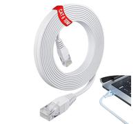 Ailah Cat6 Flat Ethernet Cable 10m High Speed LAN with RJ45 Cable Connectors, Ultra Thin White 10m Ethernet Cable for Stable Gigabit Networking at Home and Office