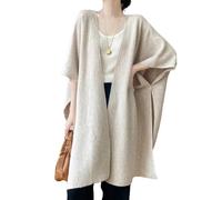 Ailaile 100% Merino Wool Shawl Wrap Women's Knitted Poncho Cape Cardigan Autumn Winter Loose Open Sweater Coat, Milk Camel, One Size