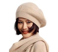 Ailaile Cashmere Berets Hats Women Winter Warm Merino Wool Knitted Oversized Beige Beanie, Beige, One Size