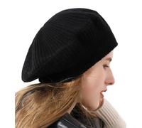 Ailaile Cashmere Berets Hats Women Winter Warm Merino Wool Knitted Oversized Beige Beanie, Black, One Size