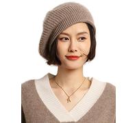 Ailaile Cashmere Berets Hats Women Winter Warm Merino Wool Knitted Oversized Beige Beanie, Camel, One Size