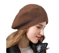 Ailaile Cashmere Berets Hats Women Winter Warm Merino Wool Knitted Oversized Beige Beanie, Coffer, One Size