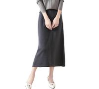Ailaile Mid Length Skirt Women Fall Winter 100% Merino Wool Knit Long Skirt Ribbed Elastic Solid Casual Warm Skirt