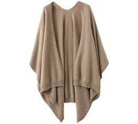 Ailaile Women's Shawl Wrap Plus Size Cardigan 100% Merino Wool Poncho Cape Fall Winter Open Sweater Coat, Dark Camel, One Size