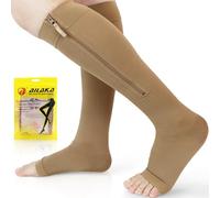 Ailaka 1 Pair Zipper Compression Socks 20-30 mmHg for Women & Men, Plus Size Knee High Open Toe Firm Support Graduated Varicose Veins Hosiery for Edema, Swelling, Pregnancy, Recovery…