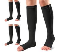 Ailaka 15-20 mmHg Zipper Compression Socks for Women Men, 3 Pairs Open Toe